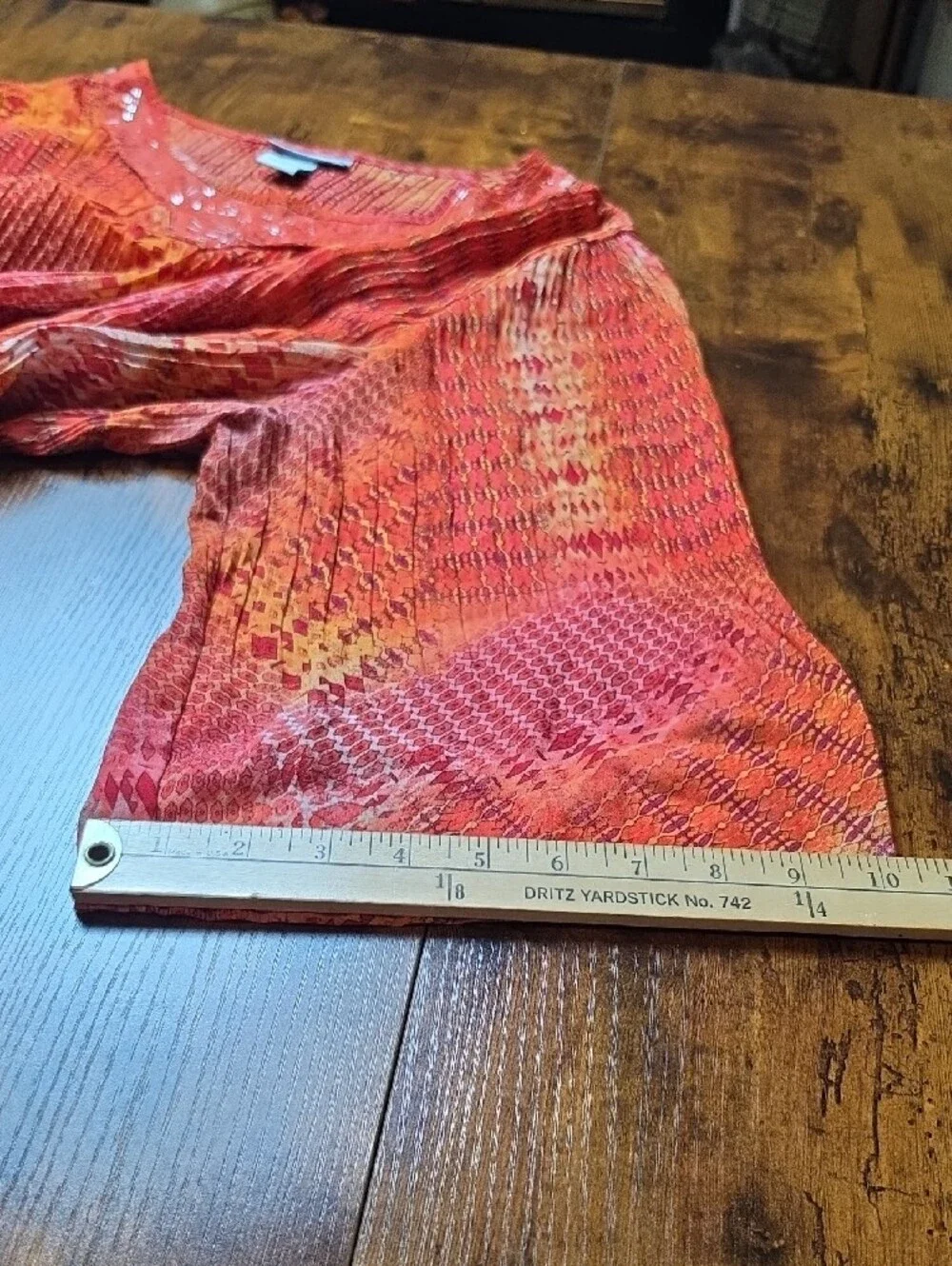 CATHERINES | Semi Sheer Crinkle Swing Blouse Beaded Bell Sleeve Orange | 1X